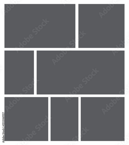 Empty geometric photo collage grid rectangle template shape. Modern tiles pattern mosaic for portfolio presentation. Background and photo album for wall mood board.	
