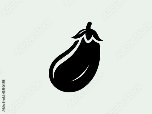 Geometric abstract eggplant vector logo with symmetrical curves for food startups