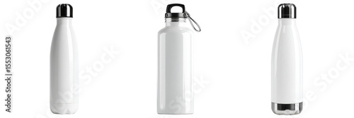 Set of white colour stainless steel bottle isolated on a transparent background