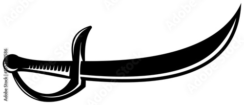 Vector Illustration of Single Black Saber Silhouette, Curved Medieval or Pirate Sword Icon Isolated on White Background, Perfect for Game or Story Elements