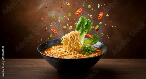 Spicy Noodle Soup with Bok Choy and Chili Flakes Exploding with Flavor