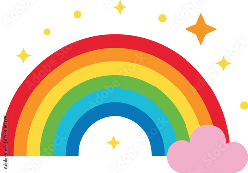 Magical Rainbow with Sparkling Stars and Fluffy Cloud A Whimsical Illustration
