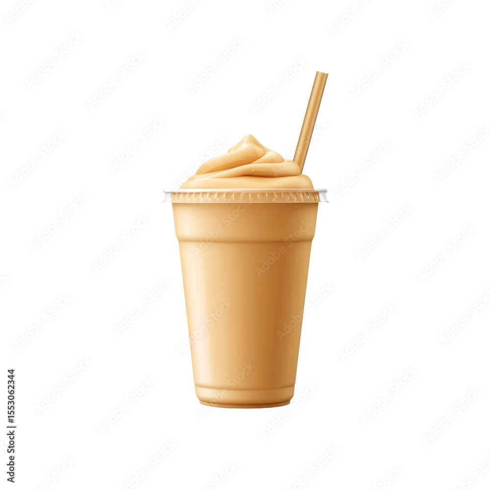 Creamy Caramel Smoothie in Plastic Cup with Straw Creamy Caramel Smoothie in Plastic Cup with Straw