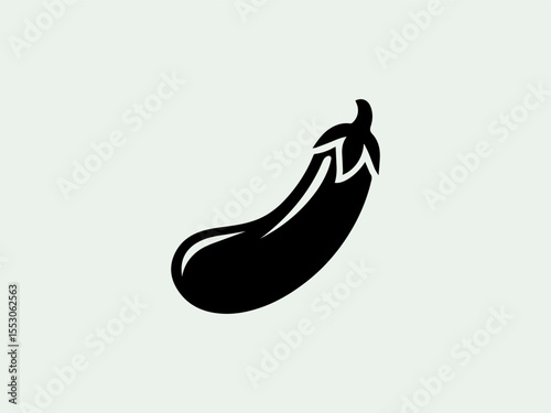 Geometric abstract eggplant vector logo with symmetrical curves for food startups