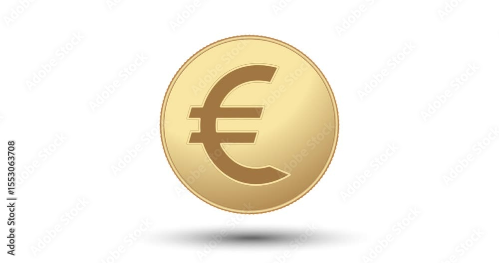 Gold coin with a Euro symbol on the face. The coin appear on the screen with a captivating style. Animated vector coin. Money animation.
