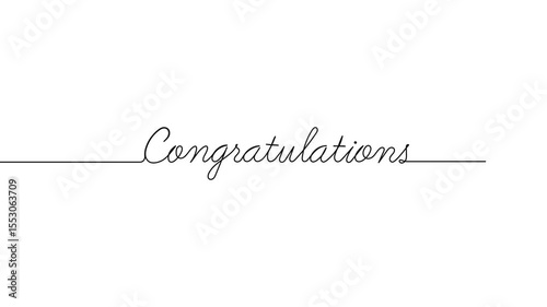 congratulations animated continuous single one line art drawn animation phrase on white black background. hand drawing of word text congrats, congratulation