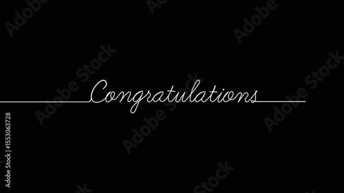congratulations animated continuous single one line art drawn animation phrase on white black background. hand drawing of word text congrats, congratulation
