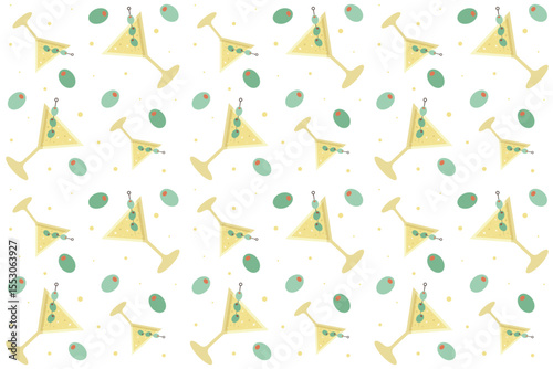 Seamless   pattern with cocktails on transparent background. Ornament with beverage. Cocktail concept. Martini, lime, slice of lime. Repeat pattern.  Flat cartoon design. Vector illustration