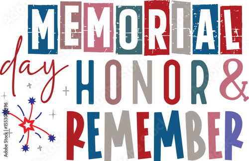 Memorial day honor and remember text isolated on transparent background