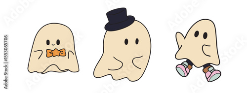 Cartoon, element, ghost in a cloak, autumn, Halloween, illustration, cute picture, hand-painted