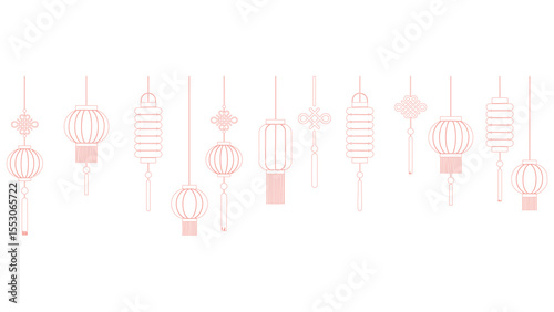 Elegant Red Outline Chinese Lanterns Vector Set