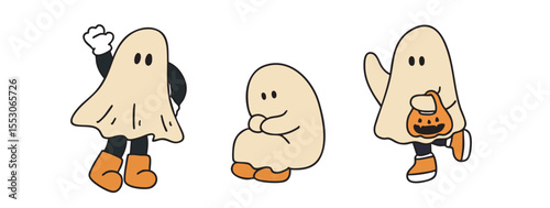 Cartoon, element, ghost in a cloak, autumn, Halloween, illustration, cute picture, hand-painted