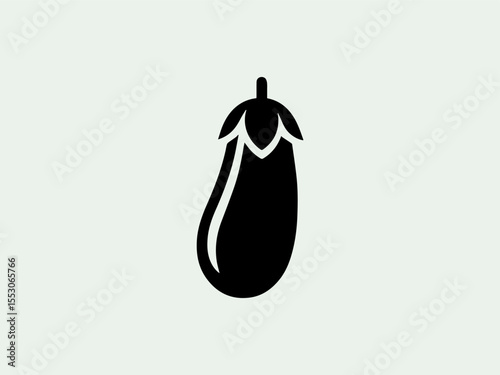 Minimalist black silhouette eggplant vector logo for organic grocery stores or vegan restaurants
