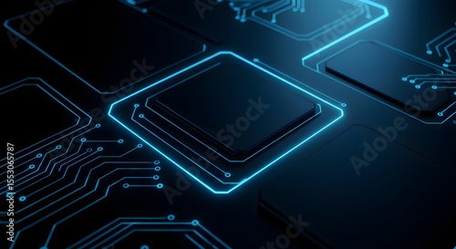 3D Blue Tech Grid and Data Flow Visualization