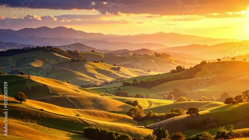 Golden Sunset over Rolling Hills
