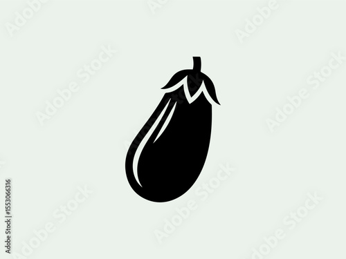 Minimalist black silhouette eggplant vector logo for organic grocery stores or vegan restaurants