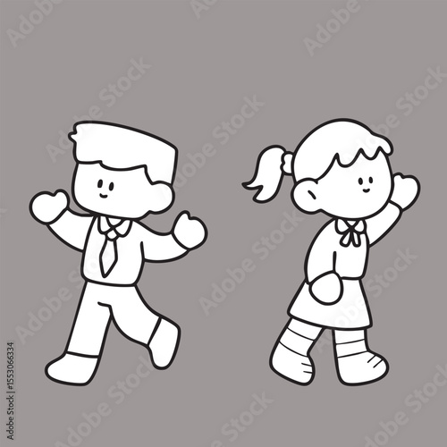 Cute cartoon, children, school age, illustration, hand drawn
