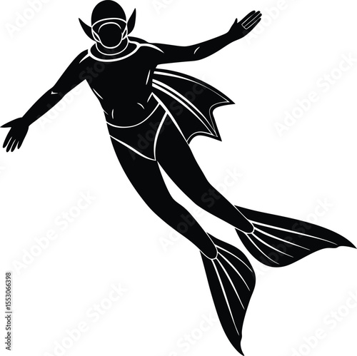 Silhouette of a Diver with Fins