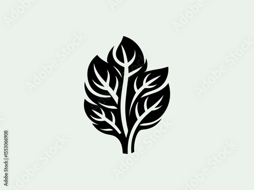 Geometric abstract spinach vector logo with symmetrical leaf patterns for food startups