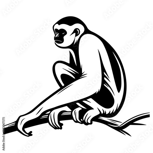 Stylized Gibbon Perched on Branch
