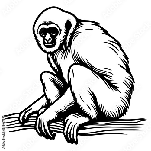 Stylized Gibbon Perched on Branch