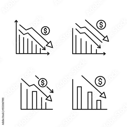 Going down stock icon on white background. Bankruptcy, financial market crash icon for your web site design, logo, app, UI. graph chart downtrend symbol. Chart going down sign. 