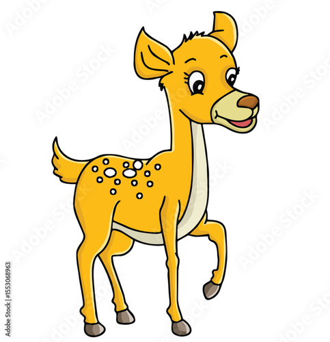 Cute cartoon hand drawn vector smiley baby deer clipart.