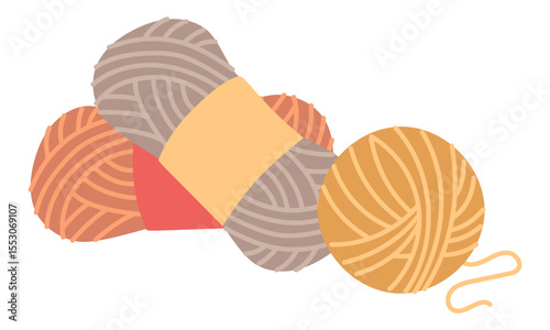 variety of colored yarns in a package and a ball of yarn. An isolated group of items for handicrafts. cozy atmosphere. flat color illustration. For knitting, handicrafts, printed products, or hobby