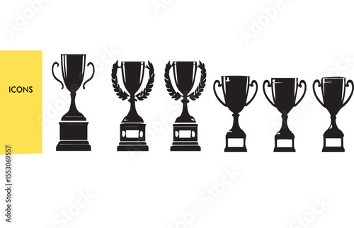 Trophy Silhouette Set - Black & White Award Vector Collection