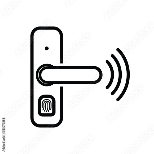 Smart Door Handle Icon Black Outline Fingerprint Scanner Wireless Technology Security System Access Control Graphic Design Element