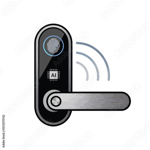 Smart Door Lock with Fingerprint Scanner A I Technology Brushed Metal Handle Black Digital Display Wireless Signal Modern Home Security System