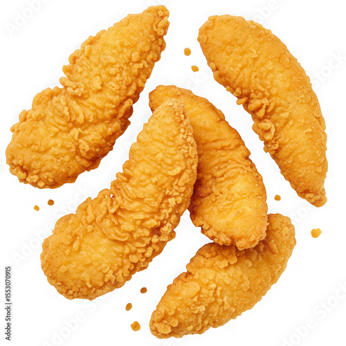 A delicious pile of crispy golden fried chicken tenders isolated on transparent background