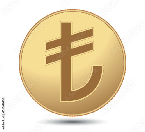 Gold coin, Turkey Lira. Turkey Lira sign.