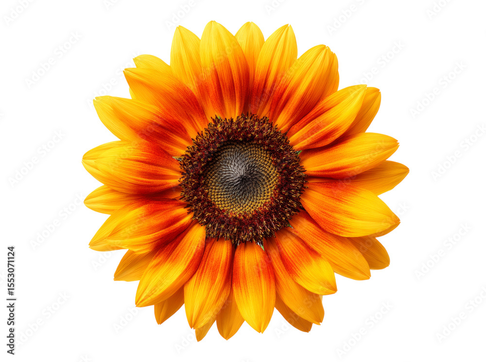 Fototapeta premium Vibrant orange sunflower blossom isolated on black background, Isolated On Transparent Background