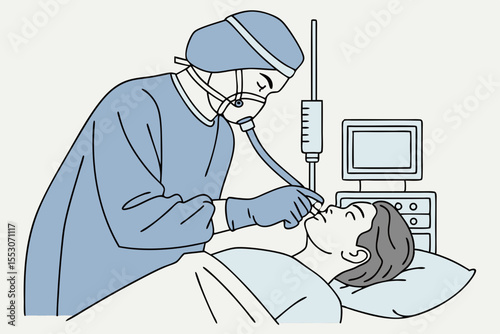 Surgeon adjusting oxygen mask on patient mouth in operation theater at hospital