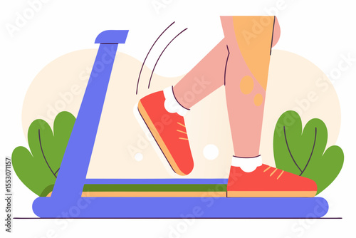 Digital composite of Highlighted ankle of woman on treadmill
