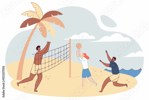 Friends playing volleyball at the beach