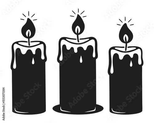 Vector illustration of a candle and holder, a shopping bag, and a blank gift box package set for retail business