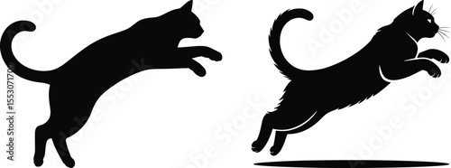 Jumping cat silhouette vector set, collection of leaping cat icon in black isolated style for design and decoration