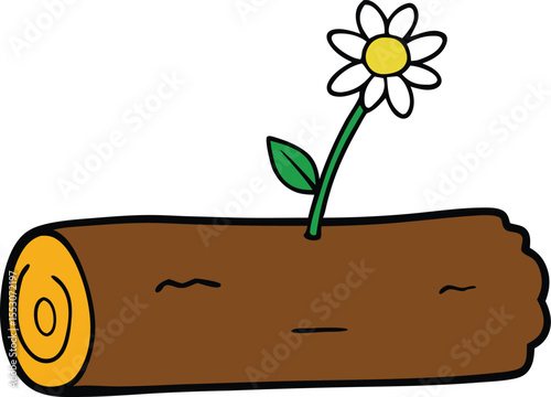 Charming Daisy Blooming on a Rustic Log A Symbol of Nature's Resilience