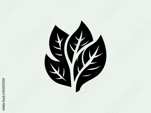 Minimalist black silhouette spinach leaf vector logo for organic juice bars or health stores