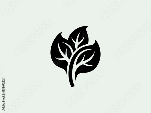 Minimalist black silhouette spinach leaf vector logo for organic juice bars or health stores