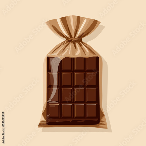 Chocolate bar in a brown plastic bag with rustic charm, representing artisan and eco-friendly packaging