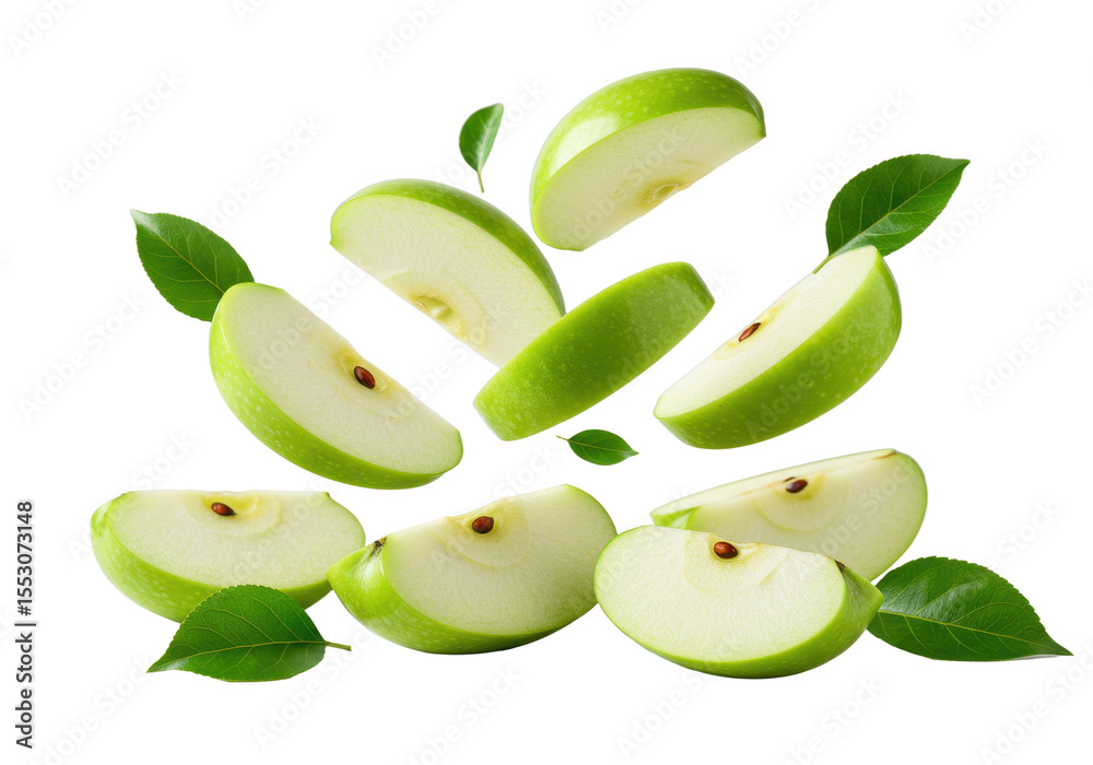 custom made wallpaper toronto digitalGreen  slices in mid-air with leaves on transparent, png