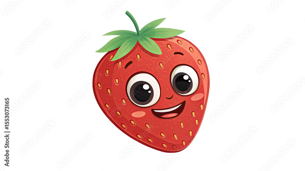 Fototapeta premium Cheerful Strawberry with Smiling Face on Transparent Background