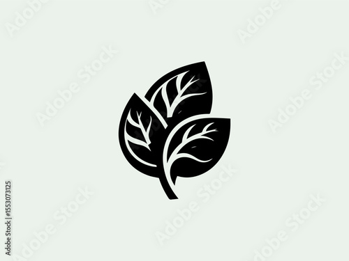 Minimalist black silhouette spinach leaf vector logo for organic juice bars or health stores