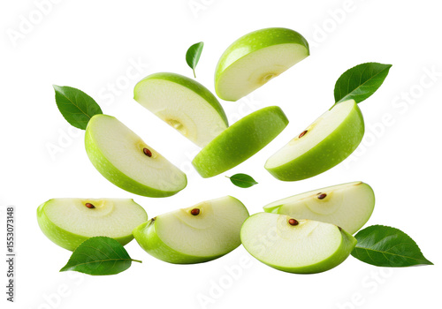 Wallpaper Mural Green  slices in mid-air with leaves on transparent, png Torontodigital.ca