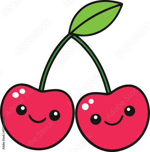 Adorable Cartoon Cherries Sweet Illustration of Happy Fruits