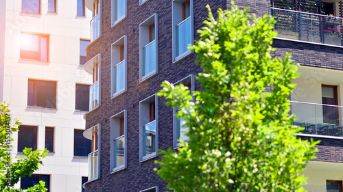 Εκτύπωση καμβά New modern block of flats in green area