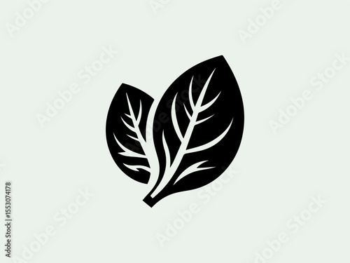 Minimalist black silhouette spinach leaf vector logo for organic juice bars or health stores